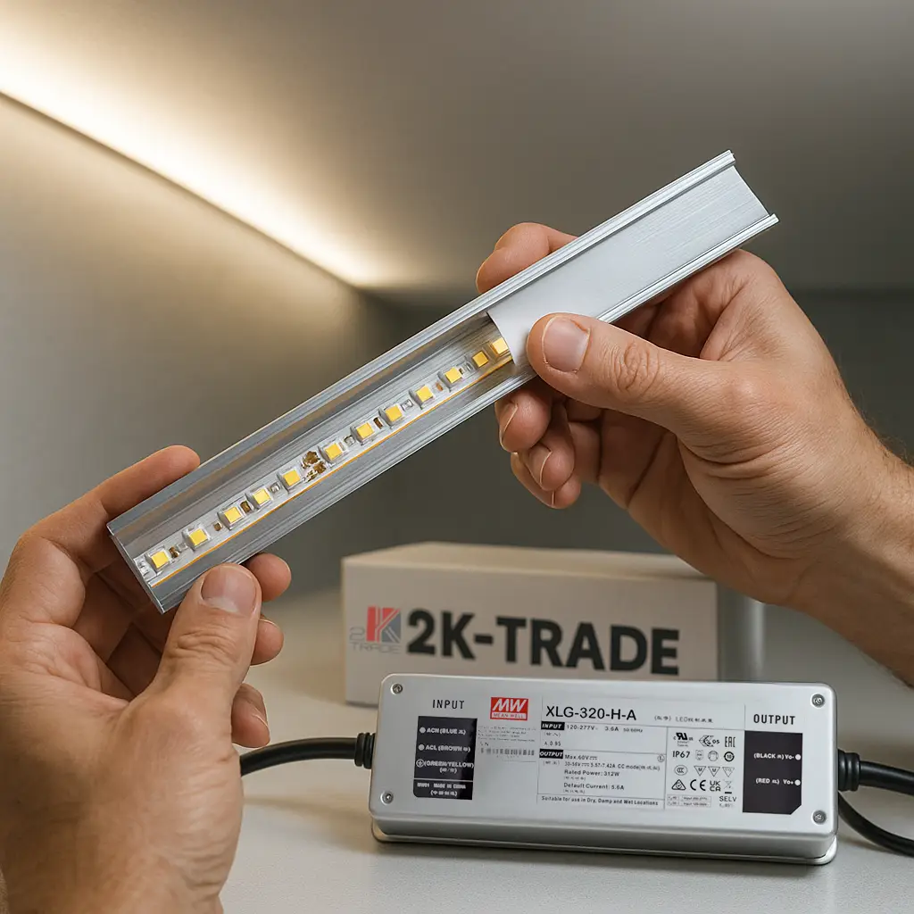 Instalacja oświetlenia LED z zasilaczem.